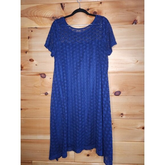 Lane Bryant Womens Plus Size 14/16 Navy Blue Lace Knee Length Short Sleeve Dress - Picture 2 of 9